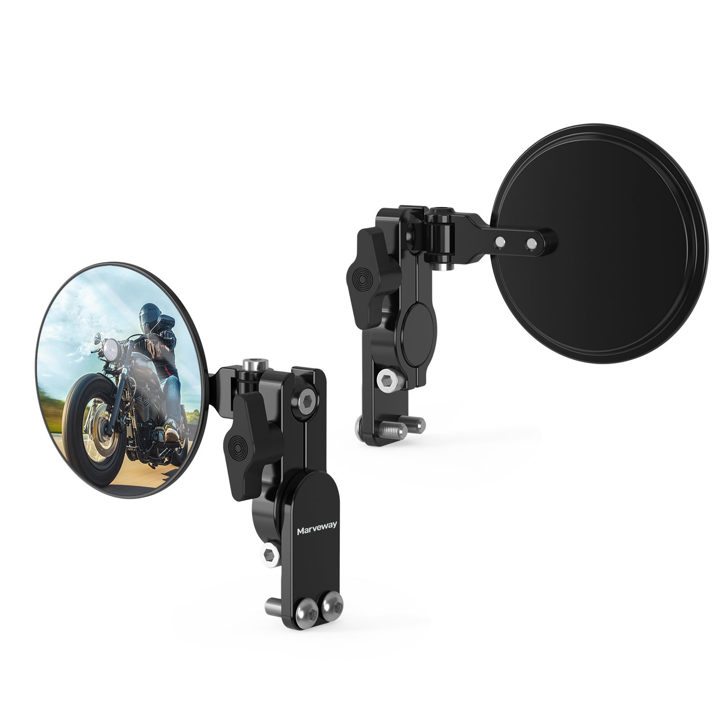 MARVEWAY Motorcycle Hand Guard Round Adjustable Quick Flip Convex Mirrors Kit