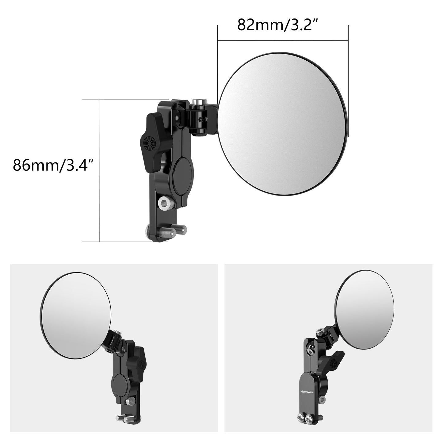 MARVEWAY Motorcycle Hand Guard Round Adjustable Quick Flip Convex Mirrors Kit