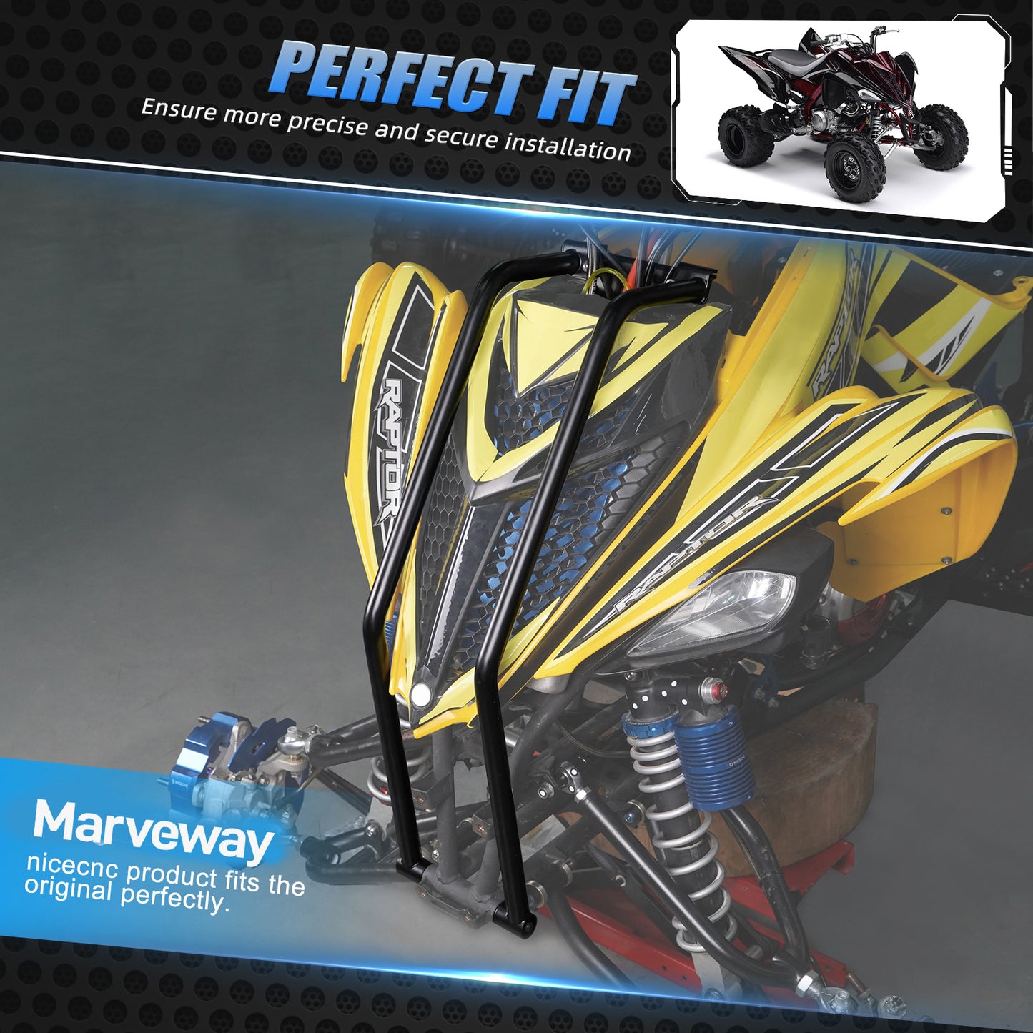 MARVEWAY Front Bumper GPS / Road-Book / Spotlight Mount Q235 Carbon Steel For Yamaha Raptor 700