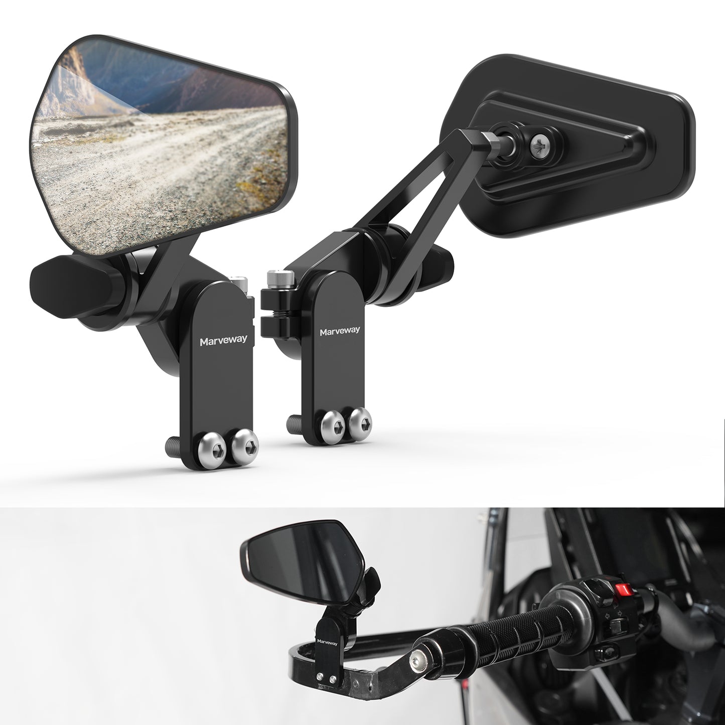 MARVEWAY Upgraded Quick Flip Arrow Folding Mirrors Kits For Universal Motorcycle Hand Guard