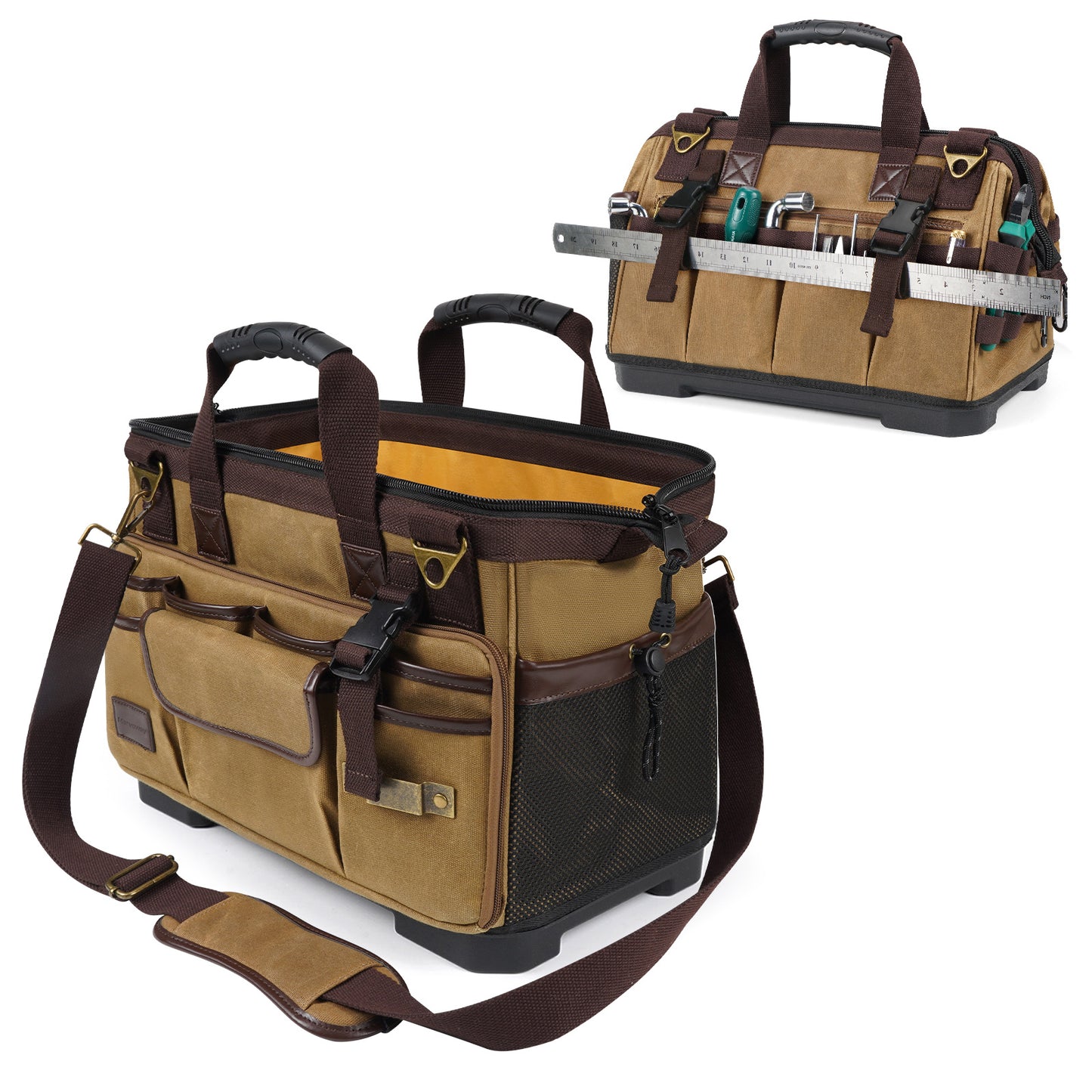 MARVEWAY Vintage Waxed Canvas 16 Inch Mechanic Electrician 31 Pockets Tool Bag