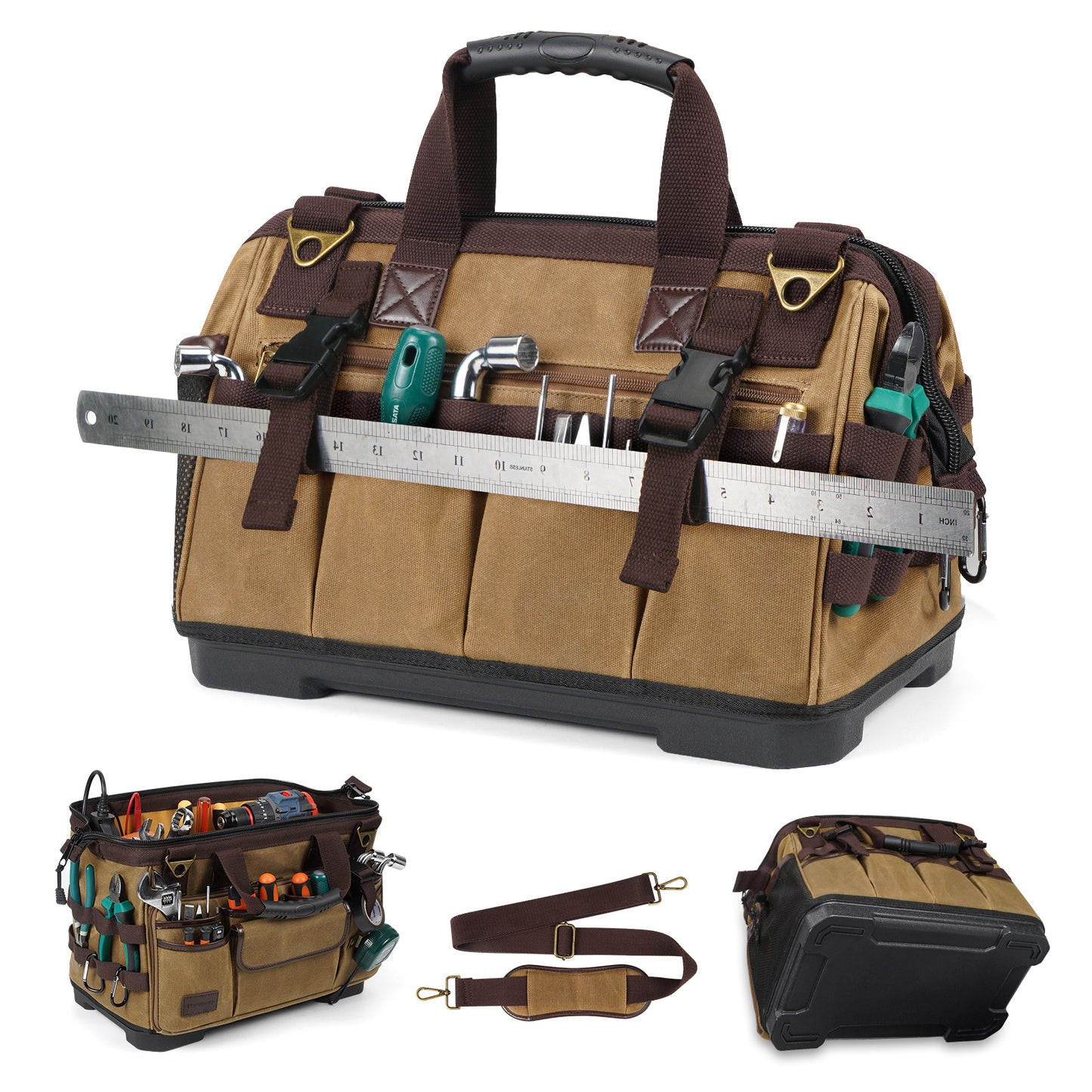 MARVEWAY Vintage Waxed Canvas 16 Inch Mechanic Electrician 31 Pockets Tool Bag