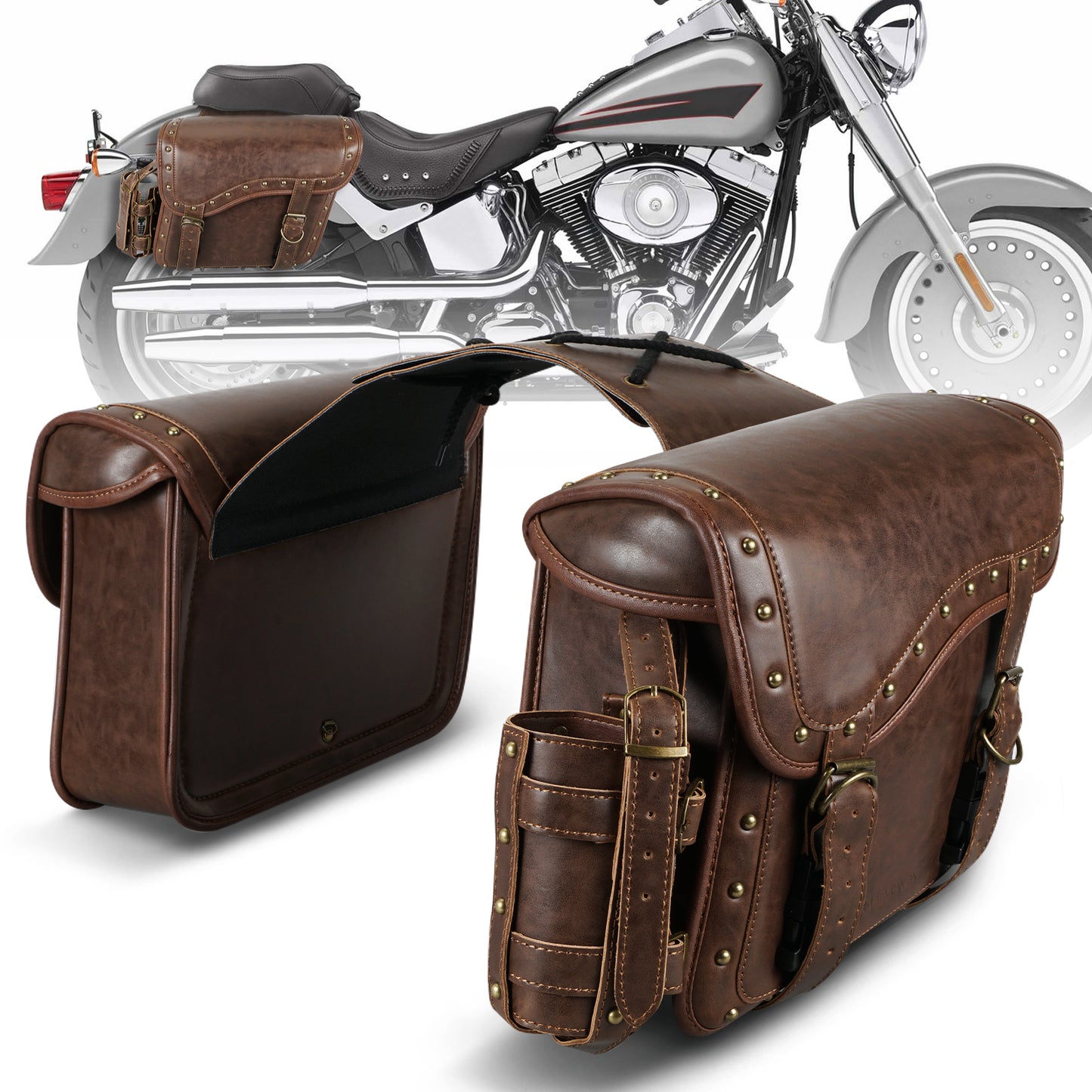 MARVEWAY Saddle Bags PU leather Reinforced Straps & Saddle Piece with Cup Holder