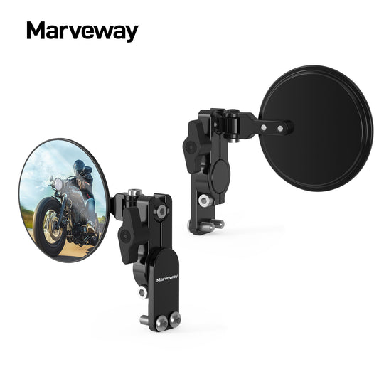 MARVEWAY Motorcycle Hand Guard Round Adjustable Quick Flip Convex Mirrors Kit