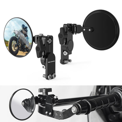 MARVEWAY Motorcycle Hand Guard Round Adjustable Quick Flip Convex Mirrors Kit