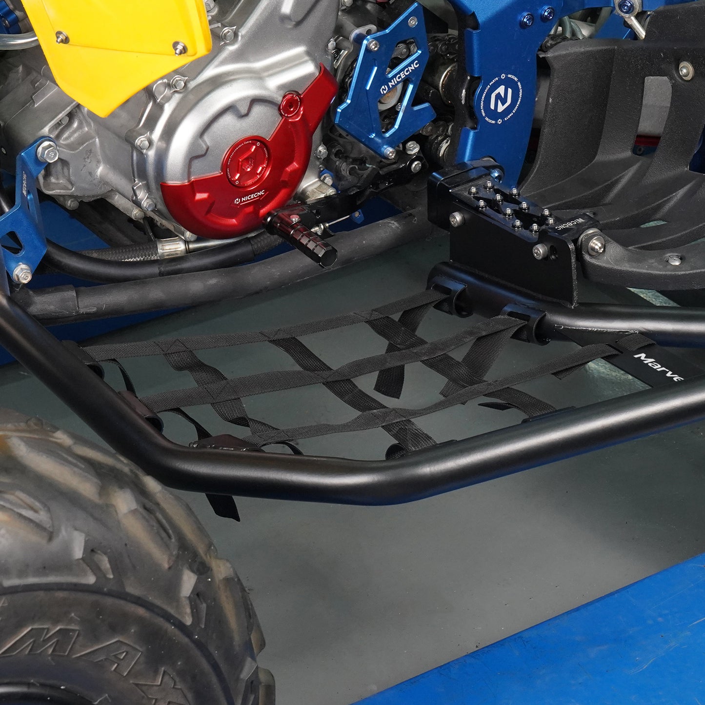 MARVEWAY Pair ATV Nerf Bars Peg Heel Guards Netted Protection For Yamaha Raptor 700 06-24