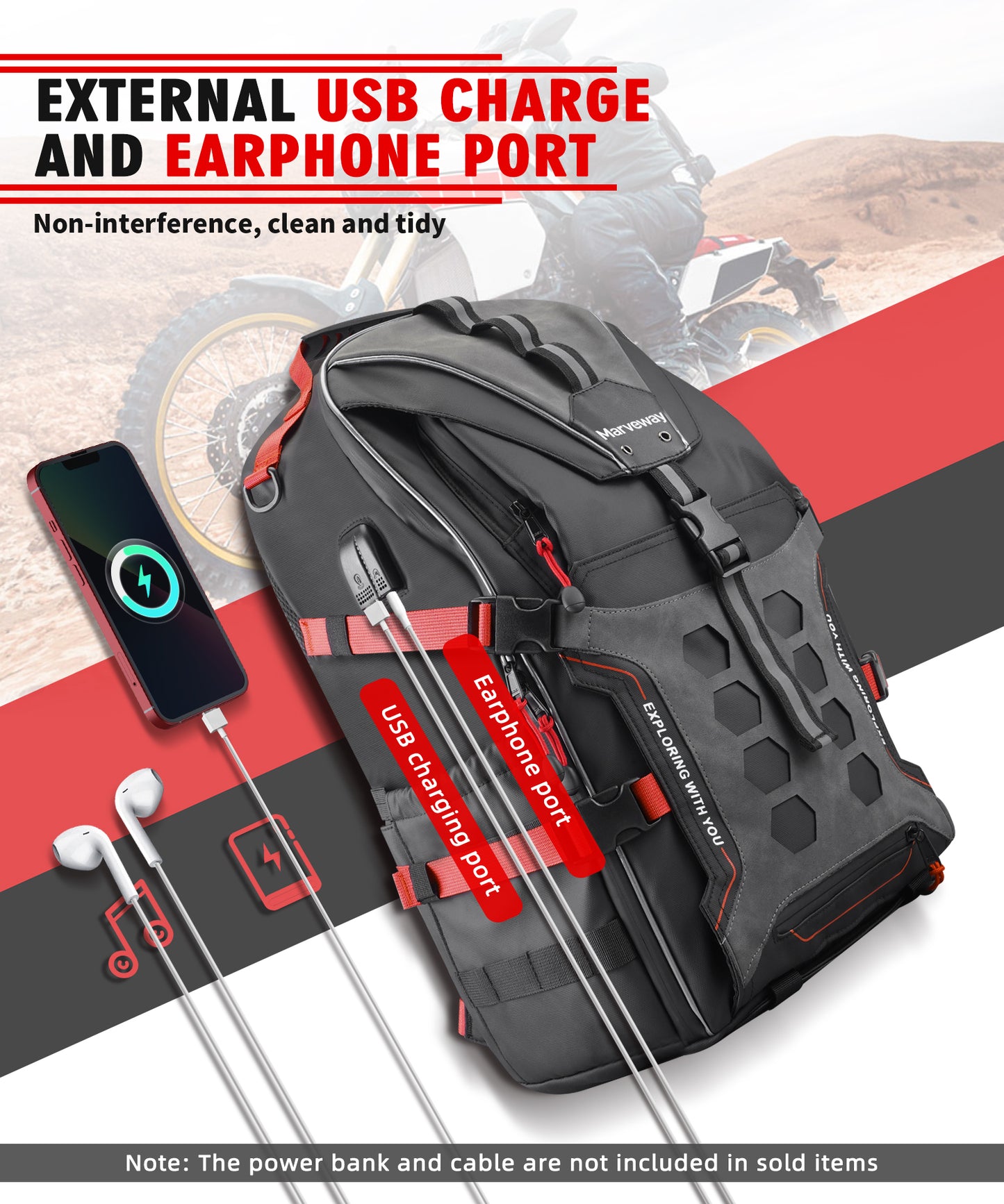 Marveway Motorcycle Helmet Bag Upgrade 35L with Shoe Compartment Hiking