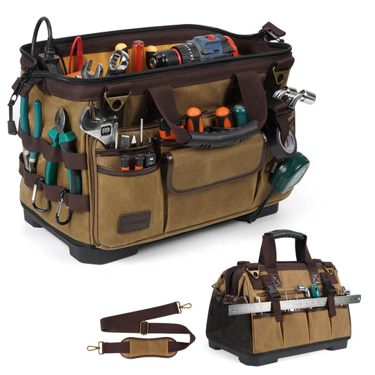 MARVEWAY Vintage Waxed Canvas 16 Inch Mechanic Electrician 31 Pockets Tool Bag