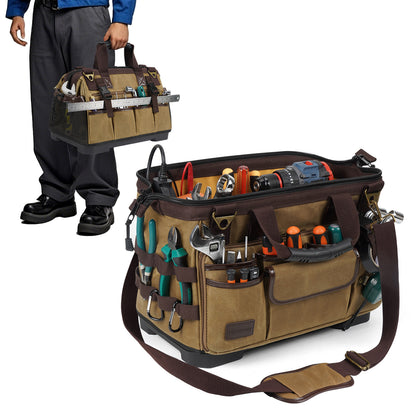 MARVEWAY Vintage Waxed Canvas 16 Inch Mechanic Electrician 31 Pockets Tool Bag