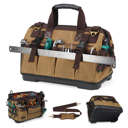 MARVEWAY Vintage Waxed Canvas 16 Inch Mechanic Electrician 31 Pockets Tool Bag