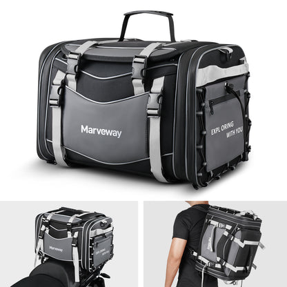 MARVEWAY Multi-functional Motorcycle Tail Bag 53L Expandable Luggage Rack Bag Trunk Helmet Storage Bag