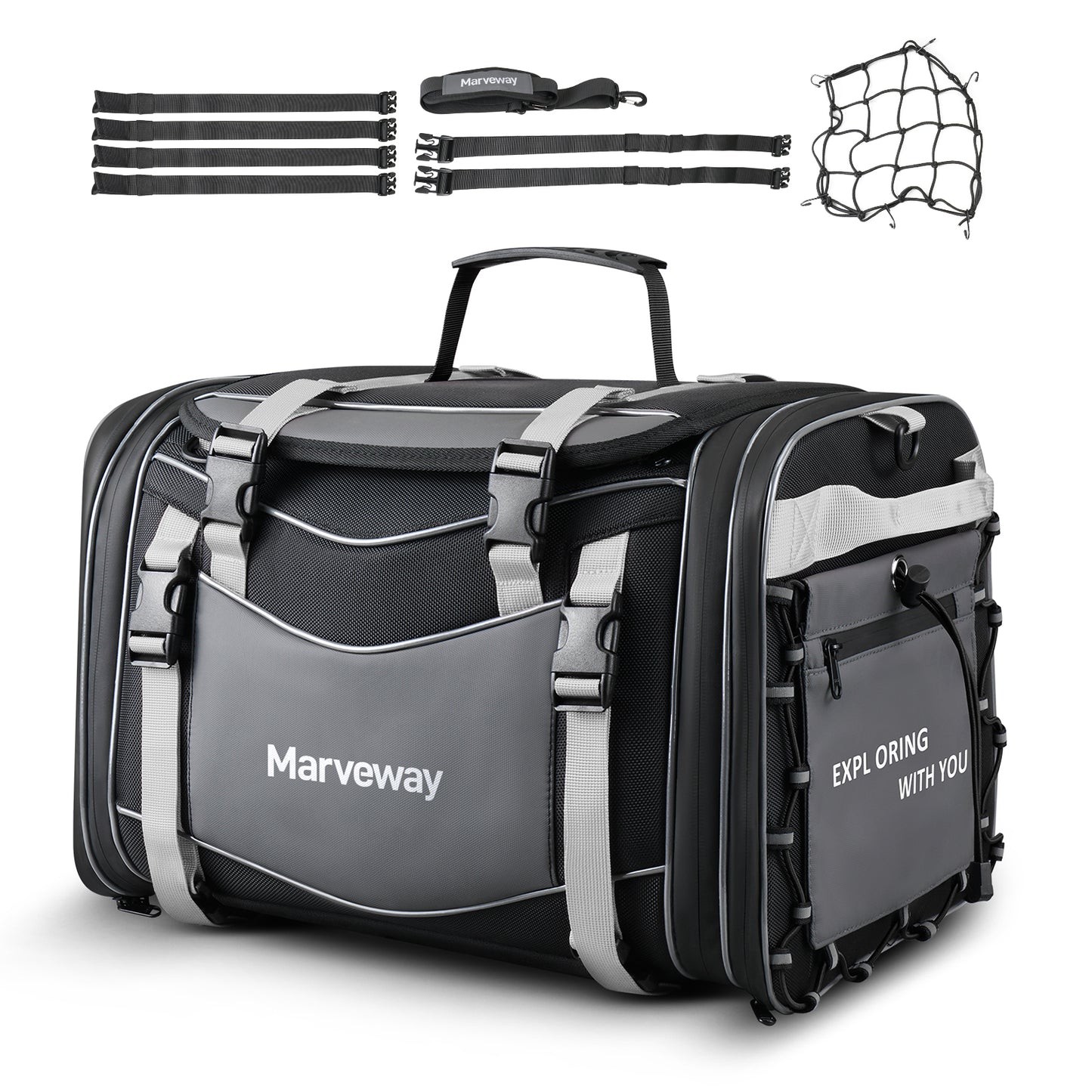 MARVEWAY Multi-functional Motorcycle Tail Bag 53L Expandable Luggage Rack Bag Trunk Helmet Storage Bag