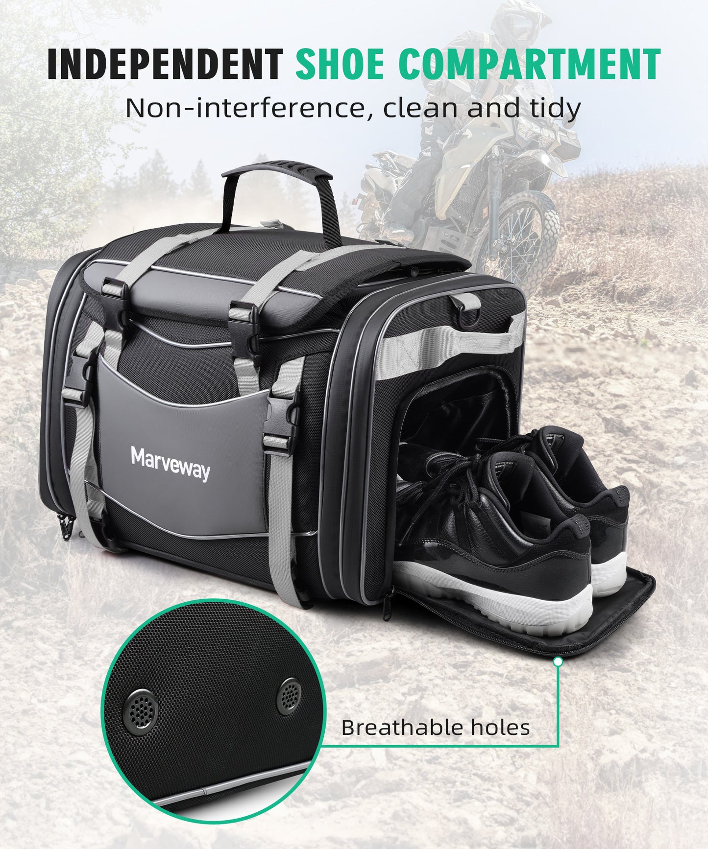 MARVEWAY Multi-functional Motorcycle Tail Bag 53L Expandable Luggage Rack Bag Trunk Helmet Storage Bag