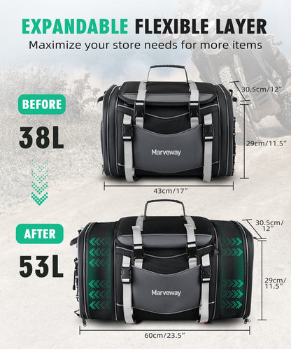 MARVEWAY Multi-functional Motorcycle Tail Bag 53L Expandable Luggage Rack Bag Trunk Helmet Storage Bag