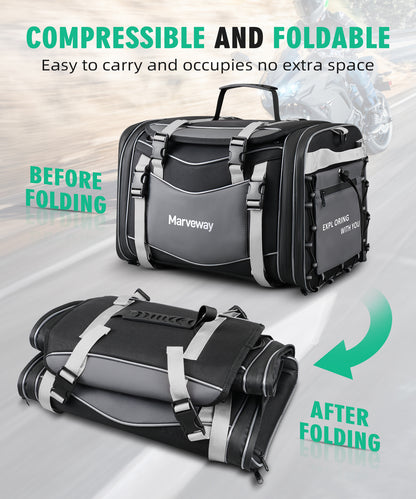 MARVEWAY Multi-functional Motorcycle Tail Bag 53L Expandable Luggage Rack Bag Trunk Helmet Storage Bag