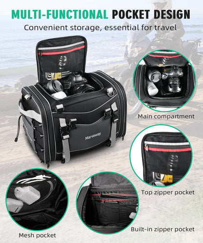 MARVEWAY Multi-functional Motorcycle Tail Bag 53L Expandable Luggage Rack Bag Trunk Helmet Storage Bag