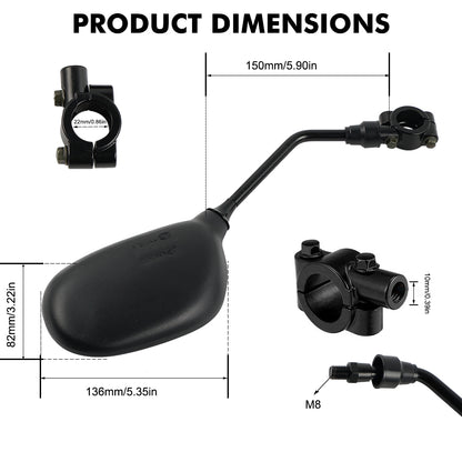 MARVEWAY ATV 7/8" Universal Rear View Side Mirrors For Can Am Outlander Yamaha Polaris Honda